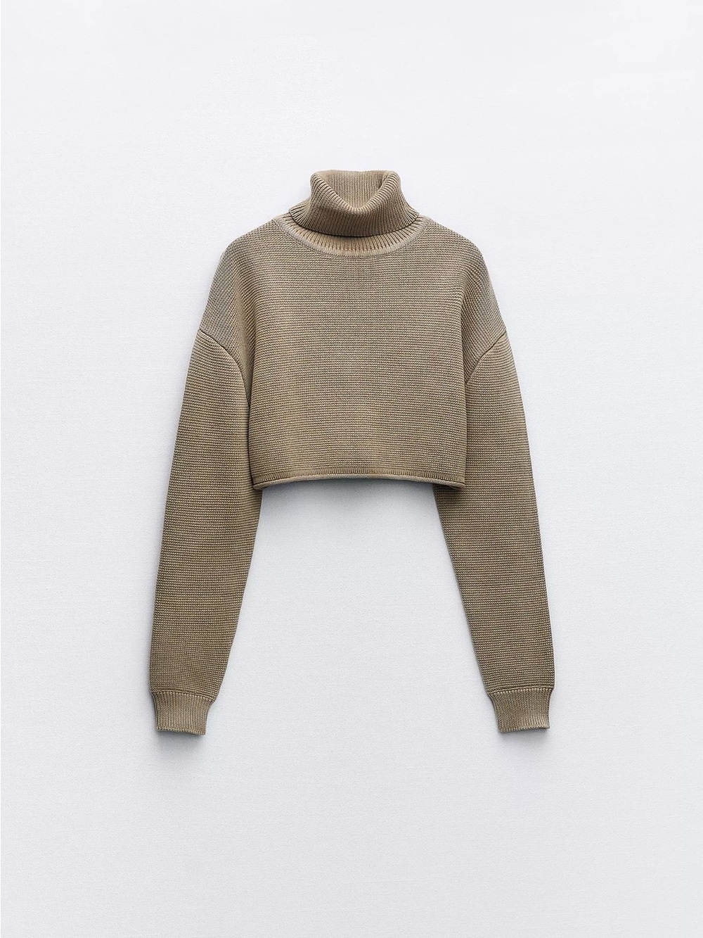 Zara 100% Cotton Cropped Turtleneck Sweater - Taupe, sz Mediun
